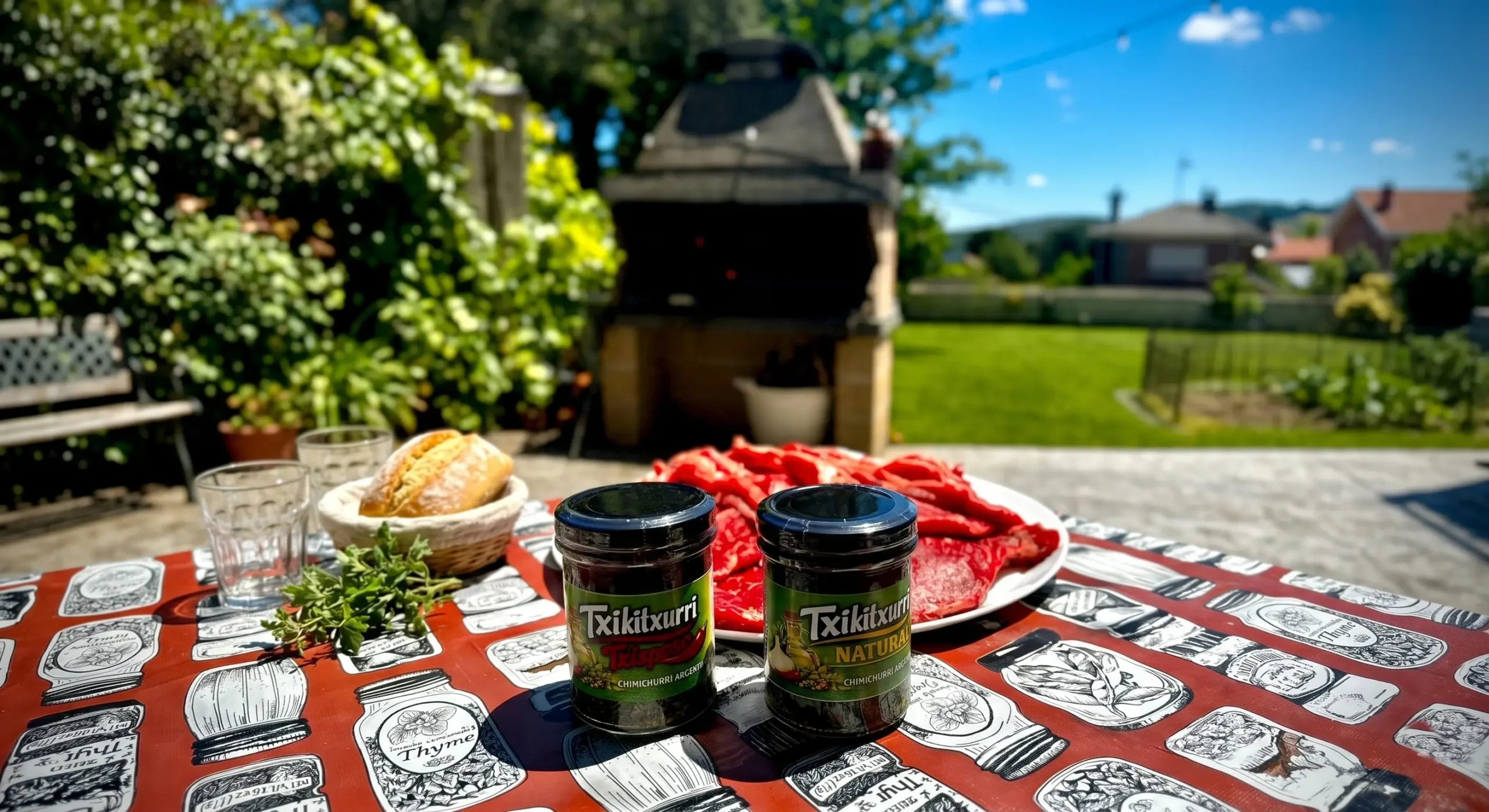 Entraña a la parrilla servida con chimichurri Txisposo Picante Txikitxurri